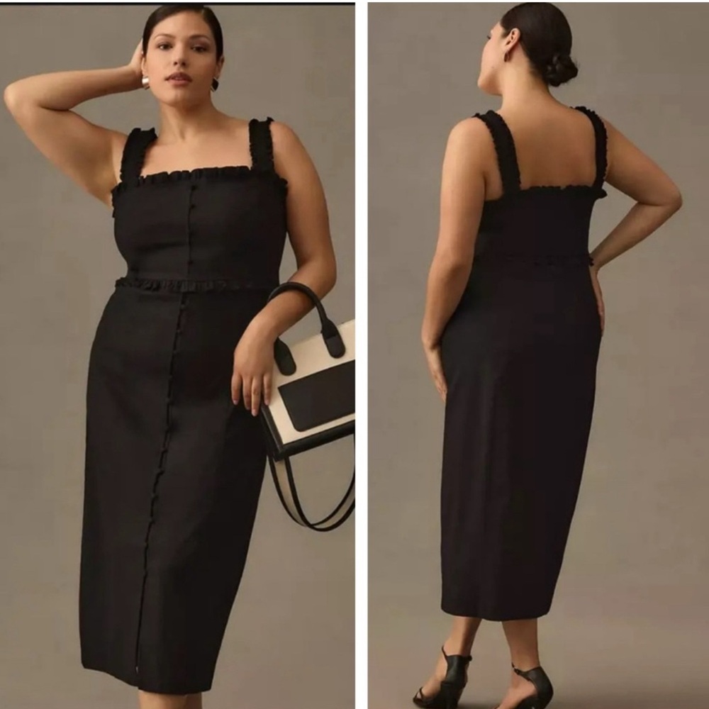 Anthropologie The Linden Slim Square-neck Black Dress Size 2X